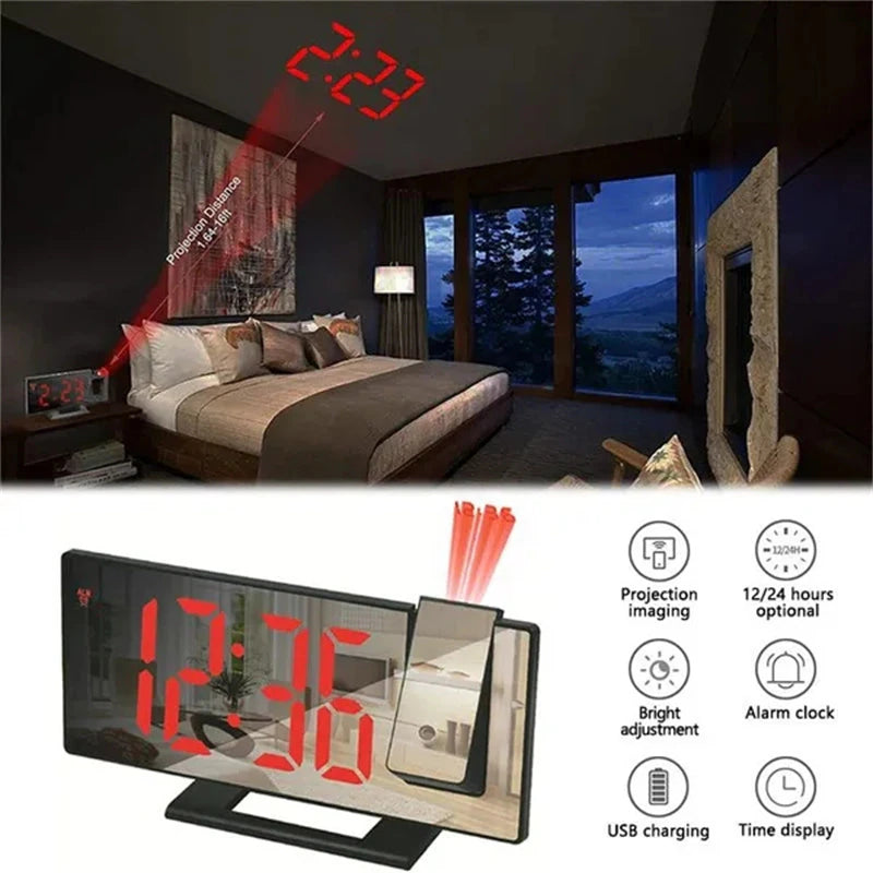 LED Digital Alarm Clock Projection Clock Projector Ceiling Clock with Time Temperature Display Backlight Snooze Clock for Home