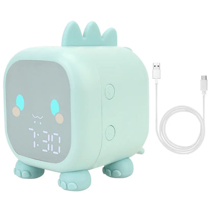 Bedside LED Clock Kids Alarm Clock Children'S Sleep Trainier Temperature Display with Voice Control Digital Cute Dinosaur