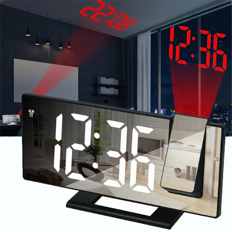 LED Digital Alarm Clock Projection Clock Projector Ceiling Clock with Time Temperature Display Backlight Snooze Clock for Home